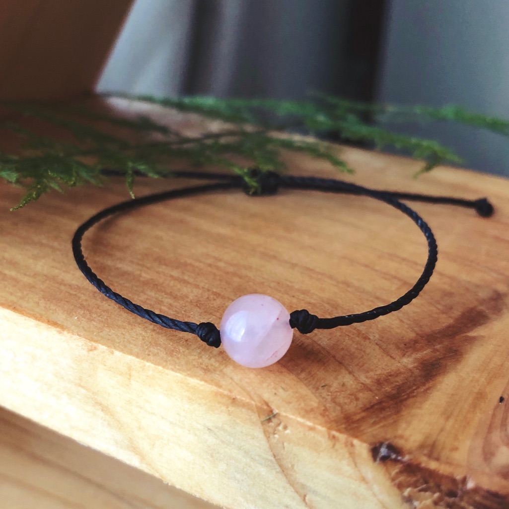 Rose Quartz Stone Waxed Bracelet